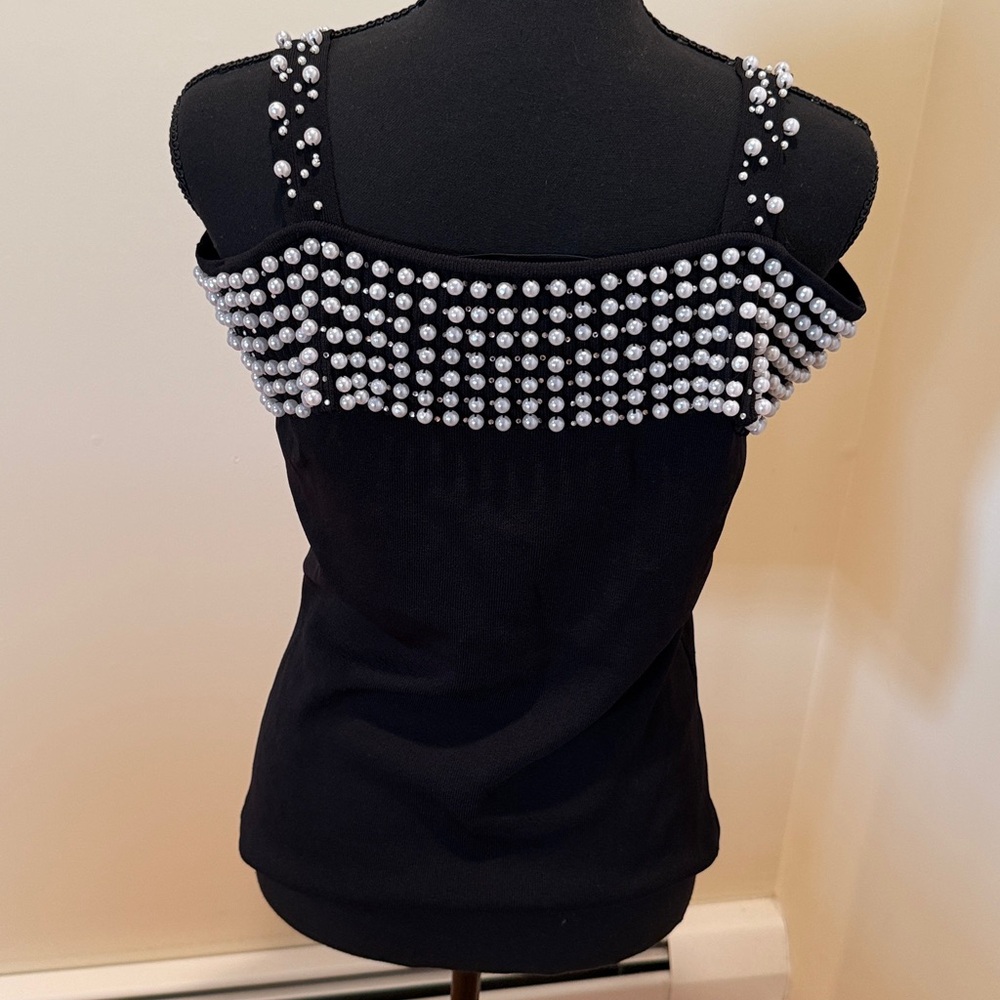 AD Originals stunning Off the Shoulder Pearls Trimmed Top viscous nylon stretch